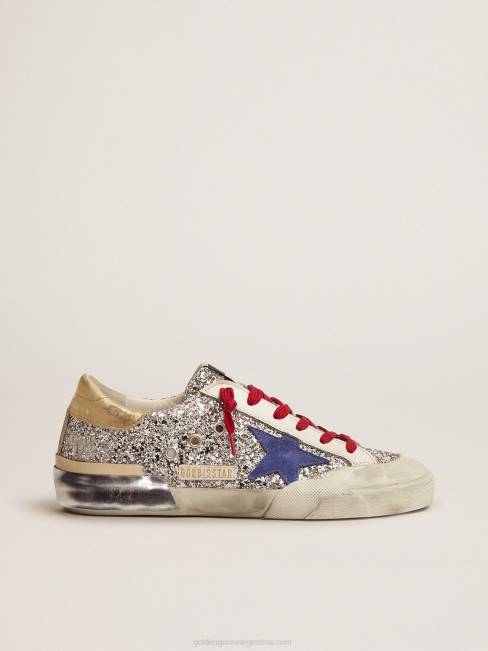 Golden Goose mujer zapatillas super-star en purpurina plateada y multifoxing 6846101
