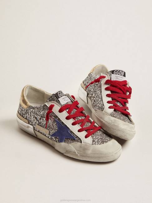 Golden Goose mujer zapatillas super-star en purpurina plateada y multifoxing 6846101
