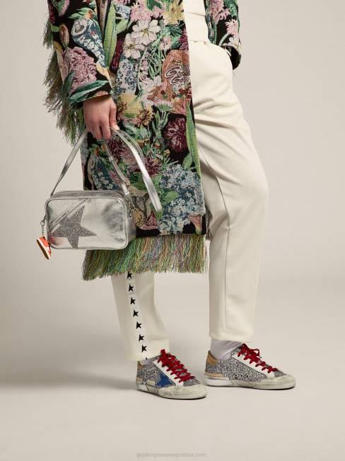 Golden Goose mujer zapatillas super-star en purpurina plateada y multifoxing 6846101