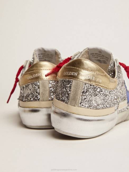 Golden Goose mujer zapatillas super-star en purpurina plateada y multifoxing 6846101