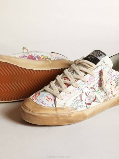 Golden Goose mujer zapatillas super-star penstar de piel blanca con letras multicolores por toda la superficie 684641