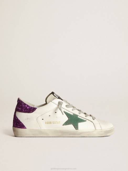 Golden Goose mujer zapatillas superestrella blancas con purpurina en la parte trasera violeta 684633