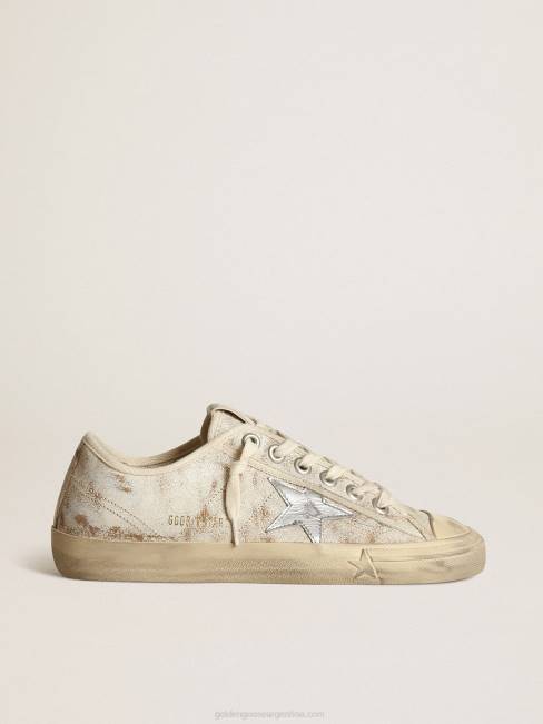 Golden Goose mujer Zapatillas deportivas v-star de piel blanca brillante con estrella de piel plateada metalizada 684663