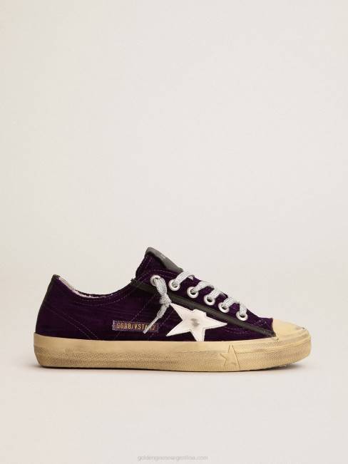Golden Goose mujer Zapatillas deportivas v-star ltd de terciopelo morado con estrella de piel blanca 6846131