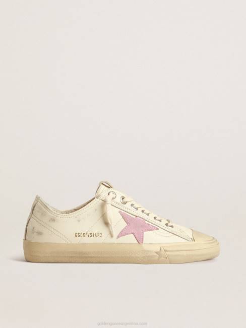 Golden Goose mujer v-star de napa beige con estrella de ante rosa antiguo 6846169