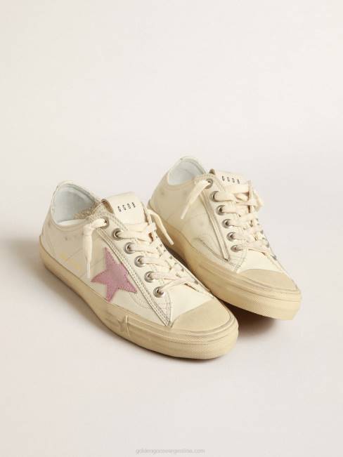 Golden Goose mujer v-star de napa beige con estrella de ante rosa antiguo 6846169