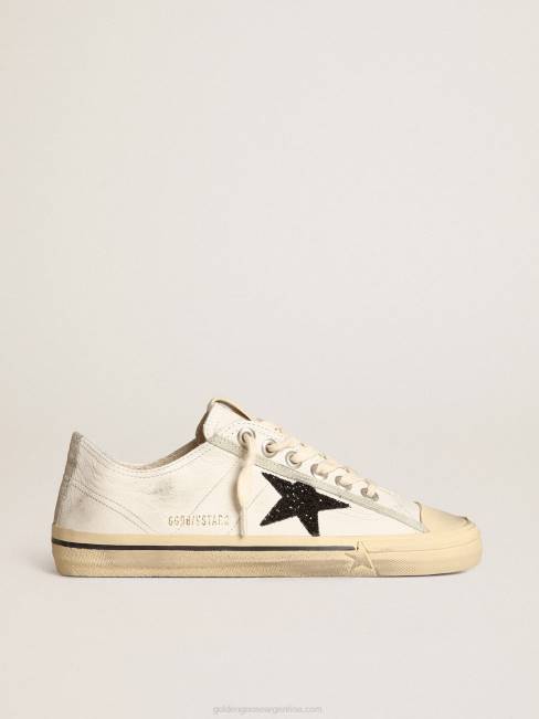 Golden Goose mujer v-star de napa blanca con estrella negra brillante 6846158