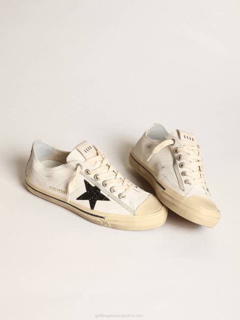 Golden Goose mujer v-star de napa blanca con estrella negra brillante 6846158