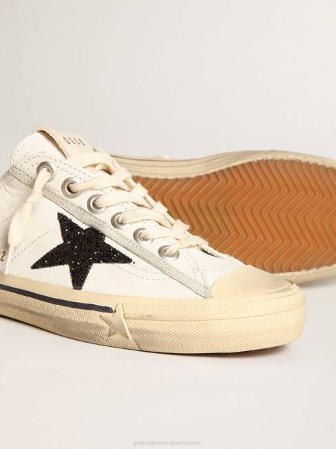 Golden Goose mujer v-star de napa blanca con estrella negra brillante 6846158
