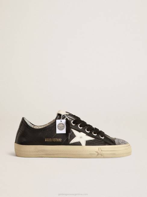 Golden Goose mujer v-star de napa negra con estrella blanca y puntera de cristal swarovski 6846242