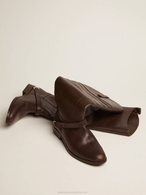 Golden Goose mujer botas charlie en piel marrón oscuro con pinza en el talón 6846425