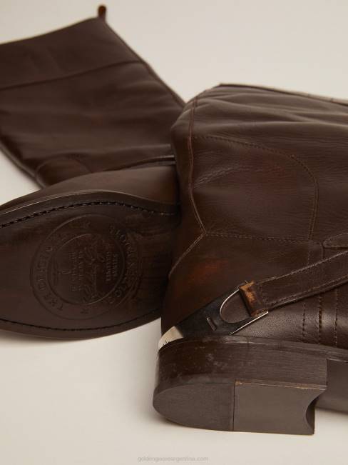 Golden Goose mujer botas charlie en piel marrón oscuro con pinza en el talón 6846425