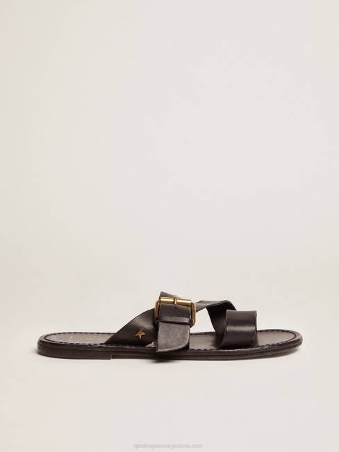 Golden Goose mujer Sandalias planas margaret de piel resinada color negro 6846433