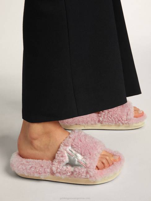 Golden Goose mujer modelo poolstar de borrego rosa con estrella de piel laminada plateada 6846434