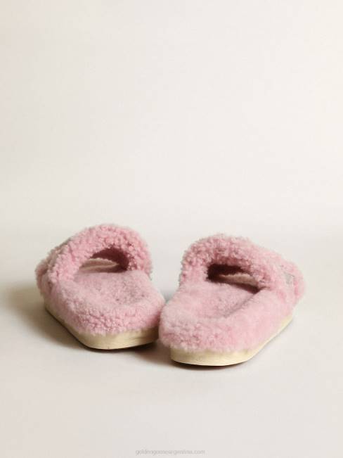 Golden Goose mujer modelo poolstar de borrego rosa con estrella de piel laminada plateada 6846434