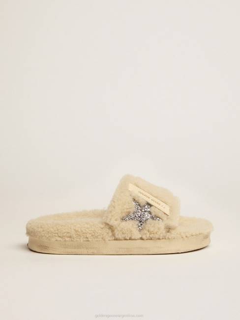 Golden Goose mujer poolstars de piel de oveja beige con estrella plateada brillante 6846439