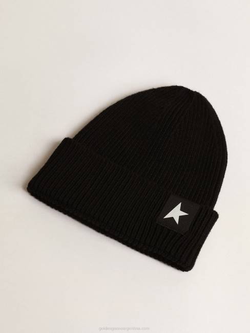 Golden Goose niños gorro de algodón negro con estrella blanca en contraste 6846879