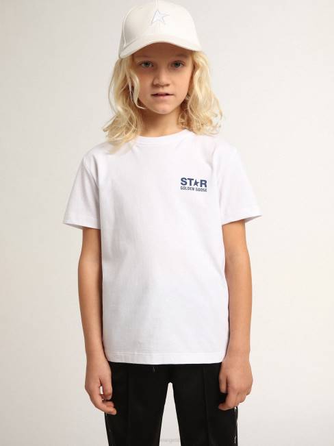 Golden Goosecamiseta de niño blanca con logo y estrella en contraste azul oscuro 6846893