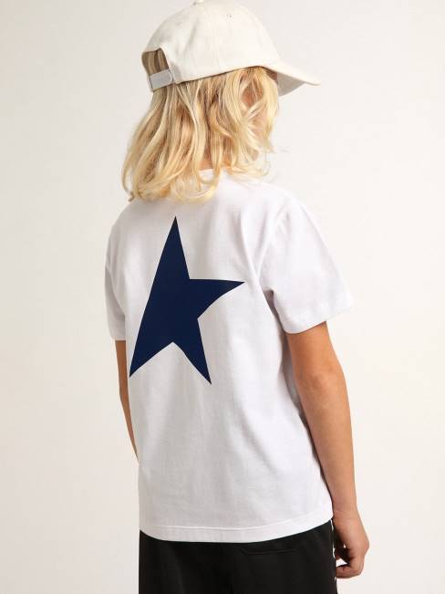 Golden Goosecamiseta de niño blanca con logo y estrella en contraste azul oscuro 6846893