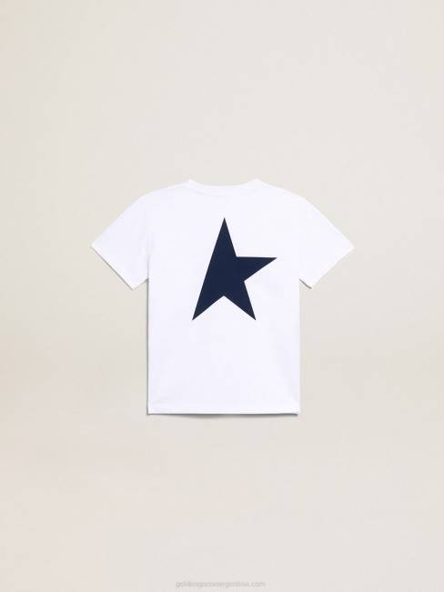 Golden Goosecamiseta de niño blanca con logo y estrella en contraste azul oscuro 6846893
