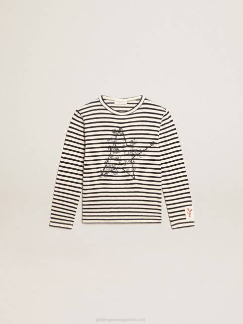 Golden Goosecamiseta de niño con rayas blancas y azules y bordado en la parte delantera 6846908