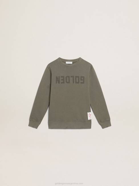 niños sudadera verde oliva desgastada con letras doradas en la parte delantera 6846890