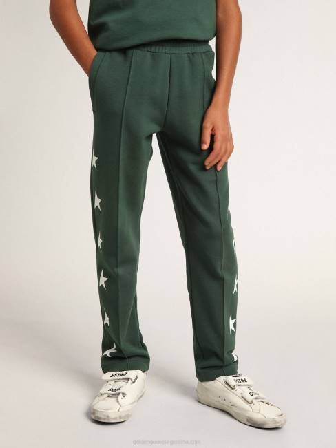 Golden Goose niños Pantalón jogging colección star verde intenso con estrellas blancas a contraste 6846911