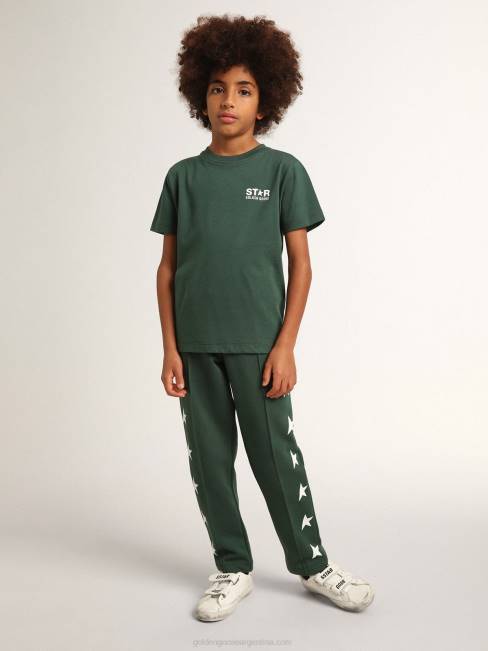 Golden Goose niños Pantalón jogging colección star verde intenso con estrellas blancas a contraste 6846911