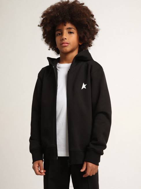 Golden Goose niños sudadera black star collection con capucha y estrella blanca a contraste y logo 6846900