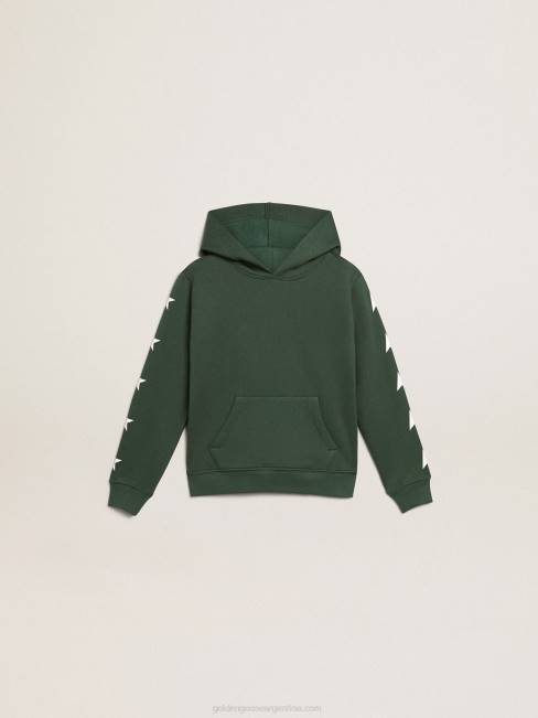 Golden Goose niños sudadera con capucha verde brillante de la colección star con estrellas blancas en contraste 6846901