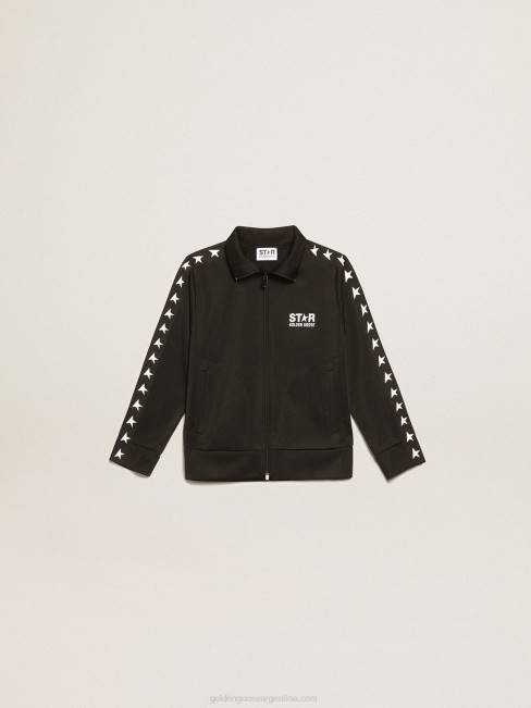 Golden Goose niños sudadera negra con cremallera y estrellas blancas en contraste 6846905