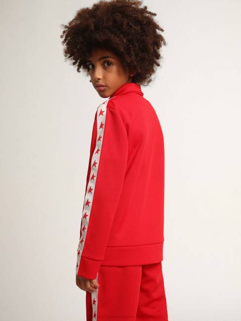 Golden Goose niños sudadera roja con cremallera y estrellas rojas en contraste 6846903