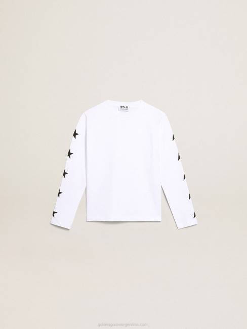 Golden Goose niños camiseta blanca de manga larga de la colección star con estrellas negras a contraste 6846904
