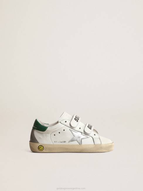 Golden Goose niños júnior old school con estrella de piel metalizada y tirador verde en el talón 6846849