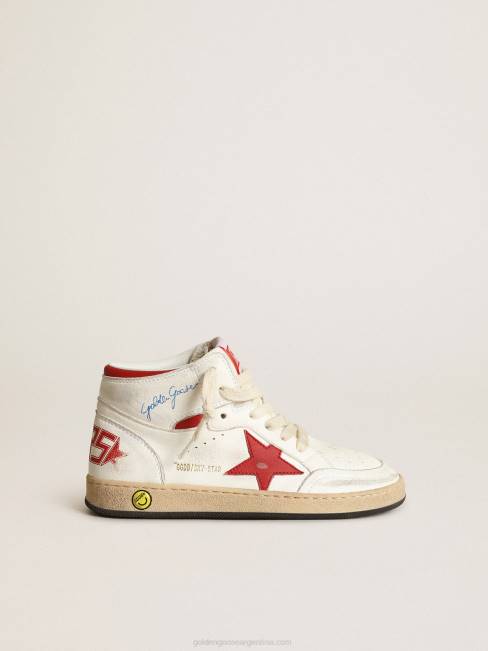 Golden Goose niños Zapatillas deportivas young sky-star de napa blanca con estrella de cuero rojo y refuerzo en el talón 6846865