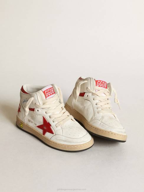 Golden Goose niños Zapatillas deportivas young sky-star de napa blanca con estrella de cuero rojo y refuerzo en el talón 6846865