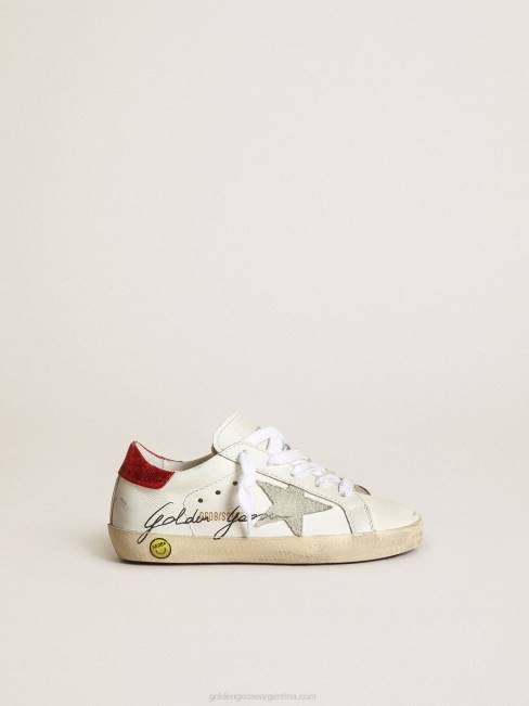Golden Goose niños zapatillas deportivas young super-star con estrella de ante gris hielo y refuerzo del talón de piel metalizada roja 6846869