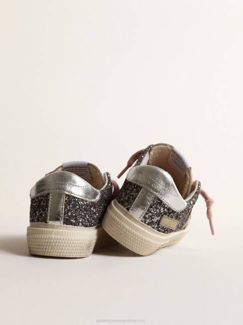Golden Goose niños may junior en glitter gris antracita con estrella de ante gris tórtola 6846861