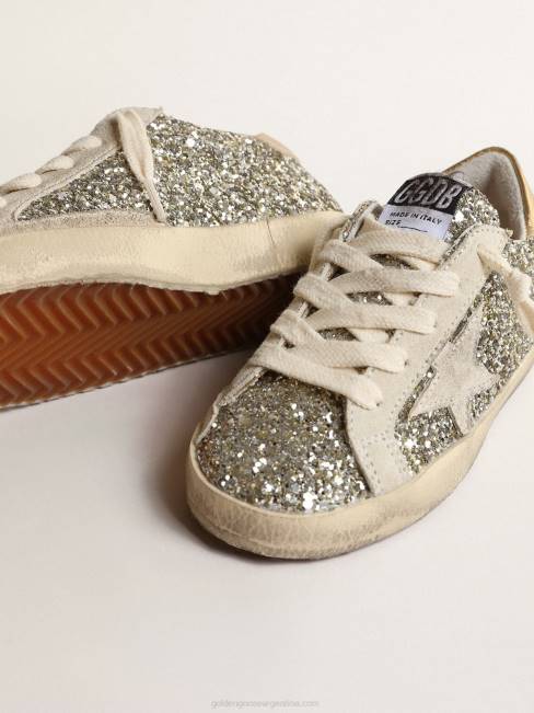Golden Goose niños super-star junior en purpurina con estrella de ante y refuerzo dorado en el talón 6846860