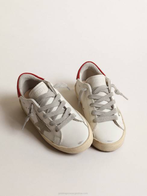Golden Goose niños super-star young con estrella de ante y tirador de cuero rojo en el talón 6846863