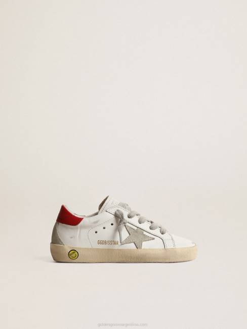 Golden Goose niños super-star júnior con estrella de ante y tirador de cuero rojo en el talón 6846845